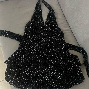 PrettyLittleThing Black and White Polka Dot Backless Dress